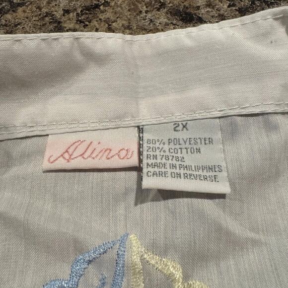 Vintage Top Cottage Coastal Grandma Boho Embroidered Floral Button Up White 2X - Picture 3 of 8